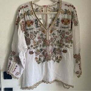 Johnny Was Multicolor Floral Embroidered Blouse
